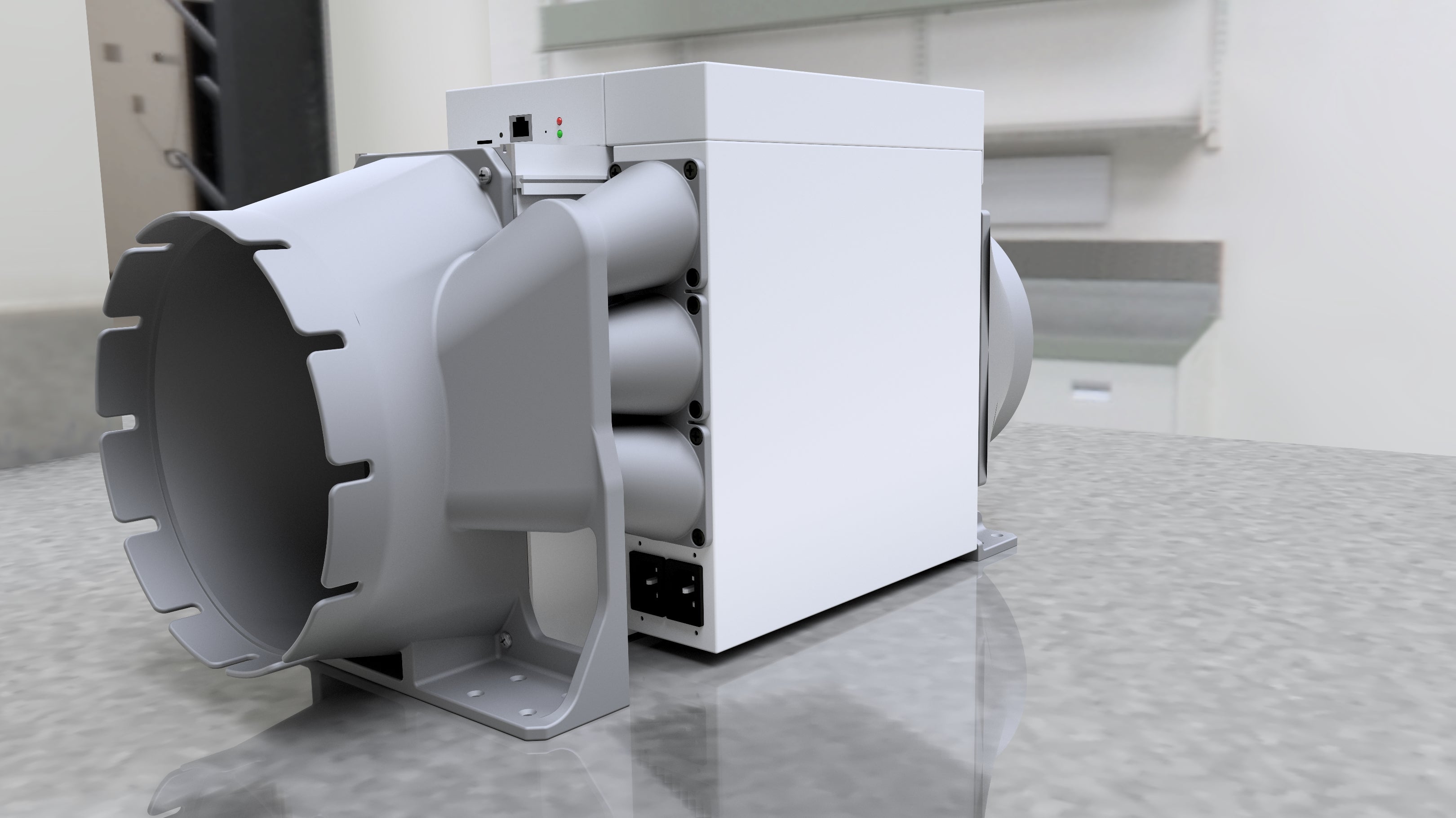 Cryptocurrency mining silencers for Bitmain brand Antminer miners.